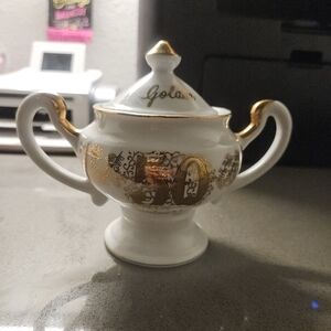 Gold and White Decorative Sugar Bowl